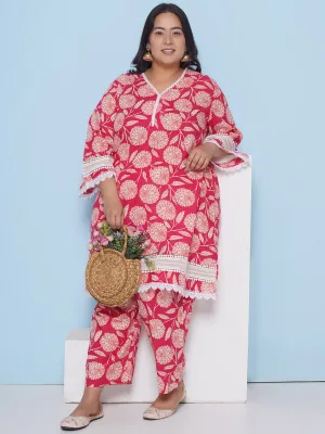 Pink Color Floral Printed kurta with Pant