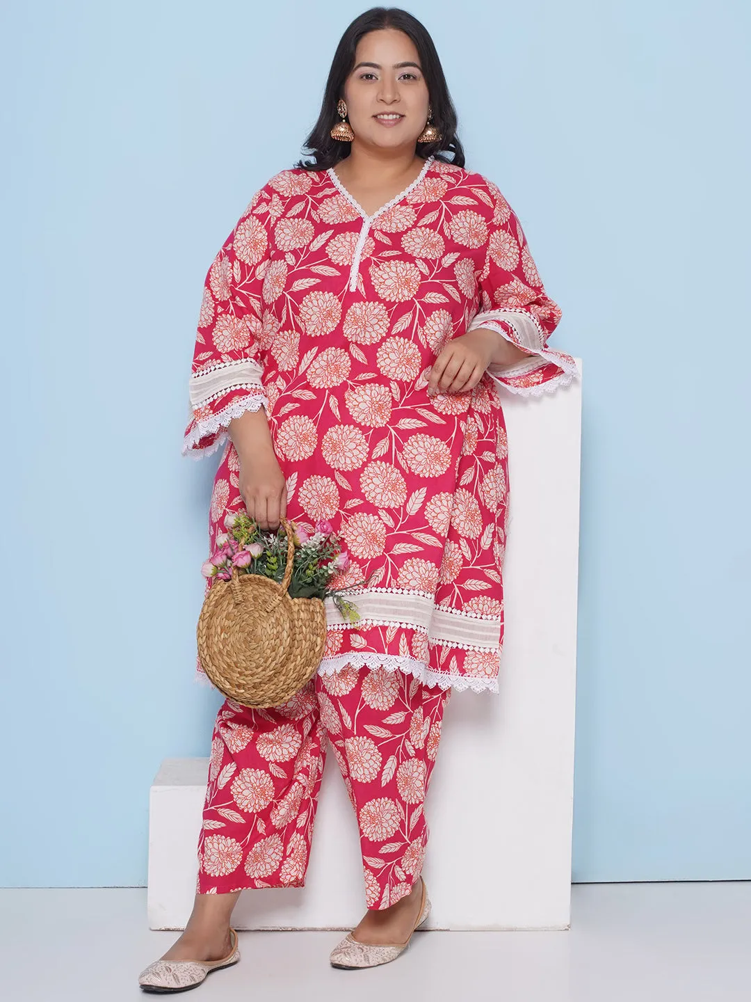 Pink Color Floral Printed kurta with Pant