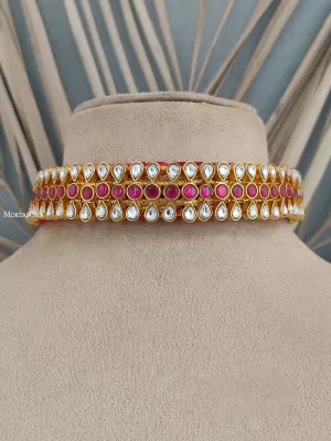 Pink Color Gold Plated Jadau Kundan Necklace - MN388