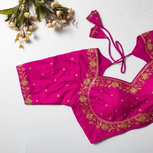 Pink Color Olive Silk Blouse with Golden Embroidery and Sequins