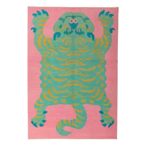 Pink Contemporary Tiger Wool Rug - 6'11" x 10'