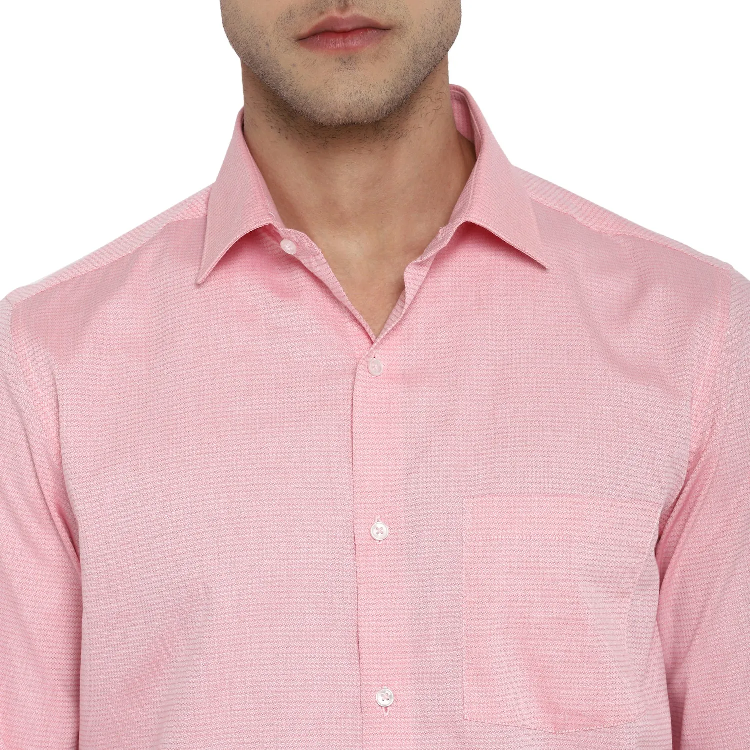 Pink Cotton Self Design Slim Fit Shirts