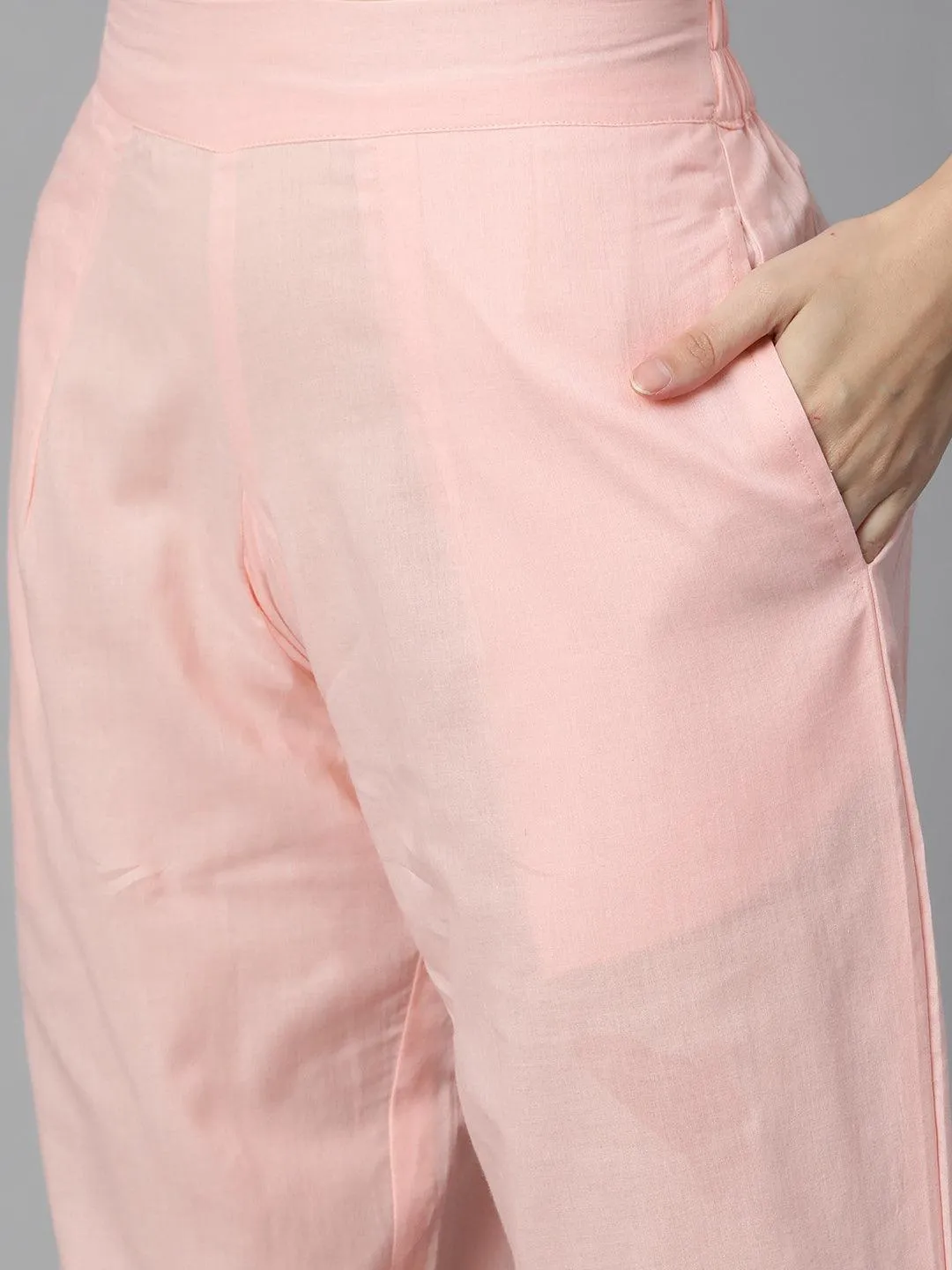 Pink Cotton Straight Kurta Pant Set With Dupatta