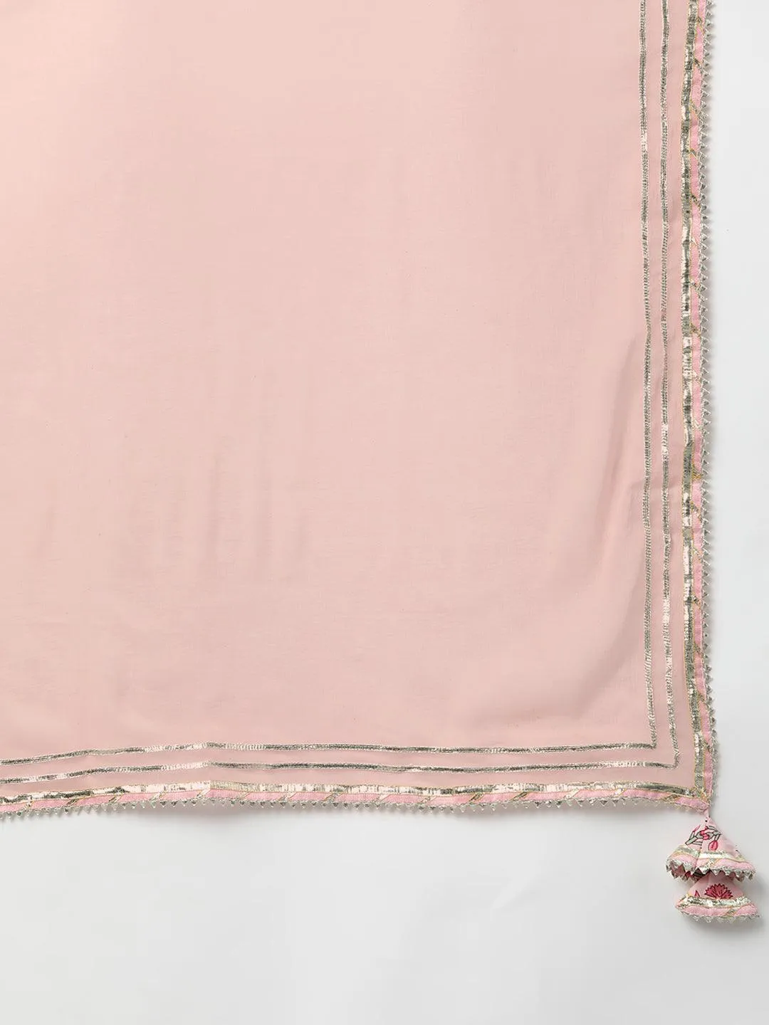 Pink Cotton Straight Kurta Pant Set With Dupatta