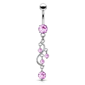 Pink CZ Vine Belly Ring