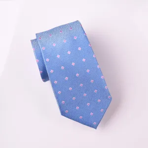 Pink Diamond Encrusted Luxury Designer Blue Ripple Woven Tie 3"