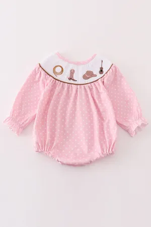 Pink dot smocked western embroidery girl bubble