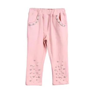 Pink Embellished Stretch Twill Pants