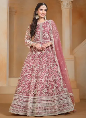 Pink Embroidery Festive Anarkali Suit