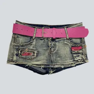 Pink embroidery mini denim skort