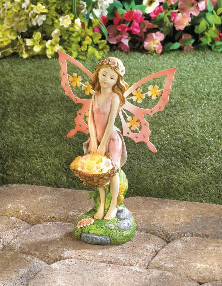 Pink Fairy Solar Garden Statue