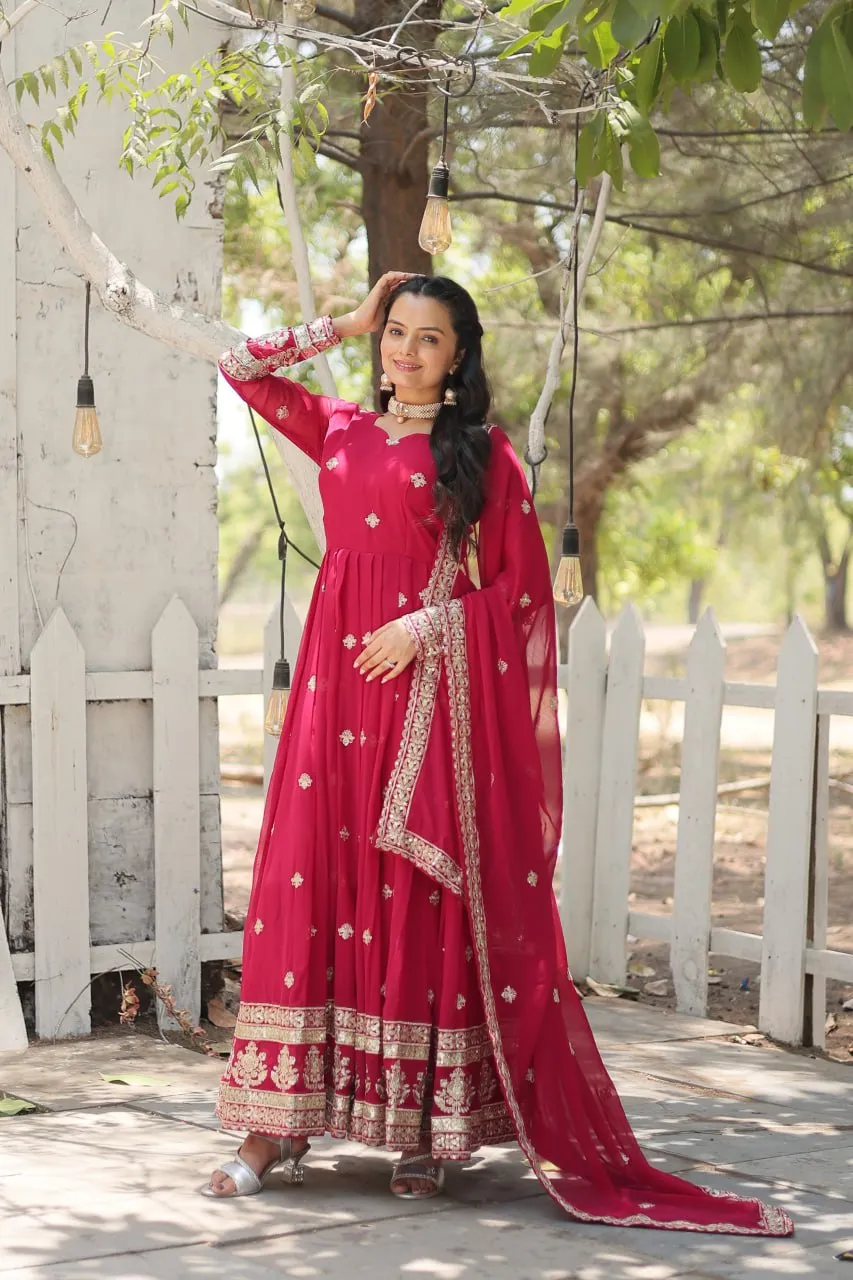 Pink Faux Blooming Gown with Sequins Embroidery and Dupatta