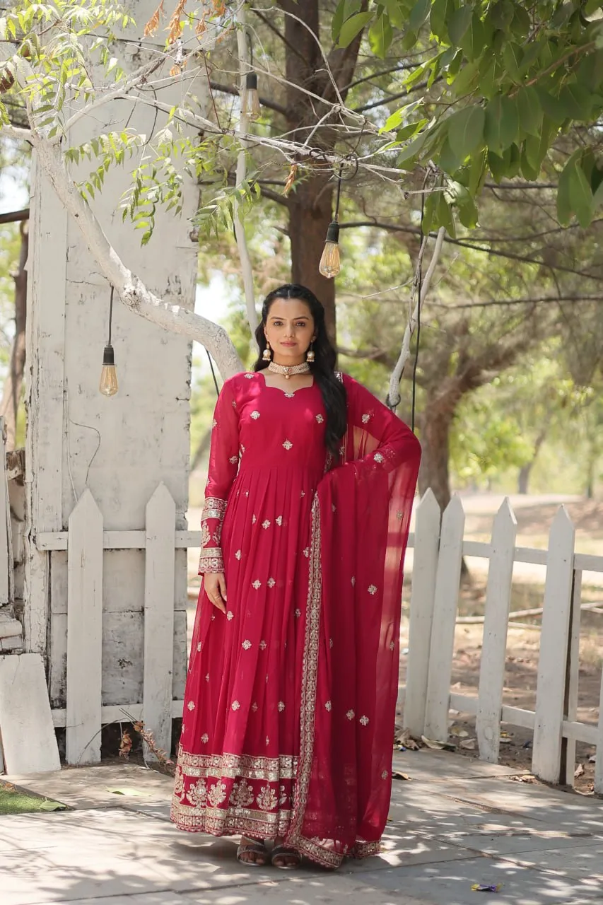 Pink Faux Blooming Gown with Sequins Embroidery and Dupatta