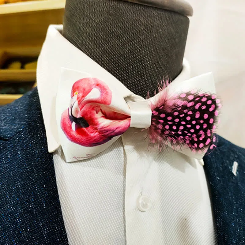 Pink Flamingo Bird Tail Feather Bow Tie