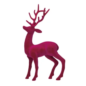 Pink Flocked Standing Reindeer