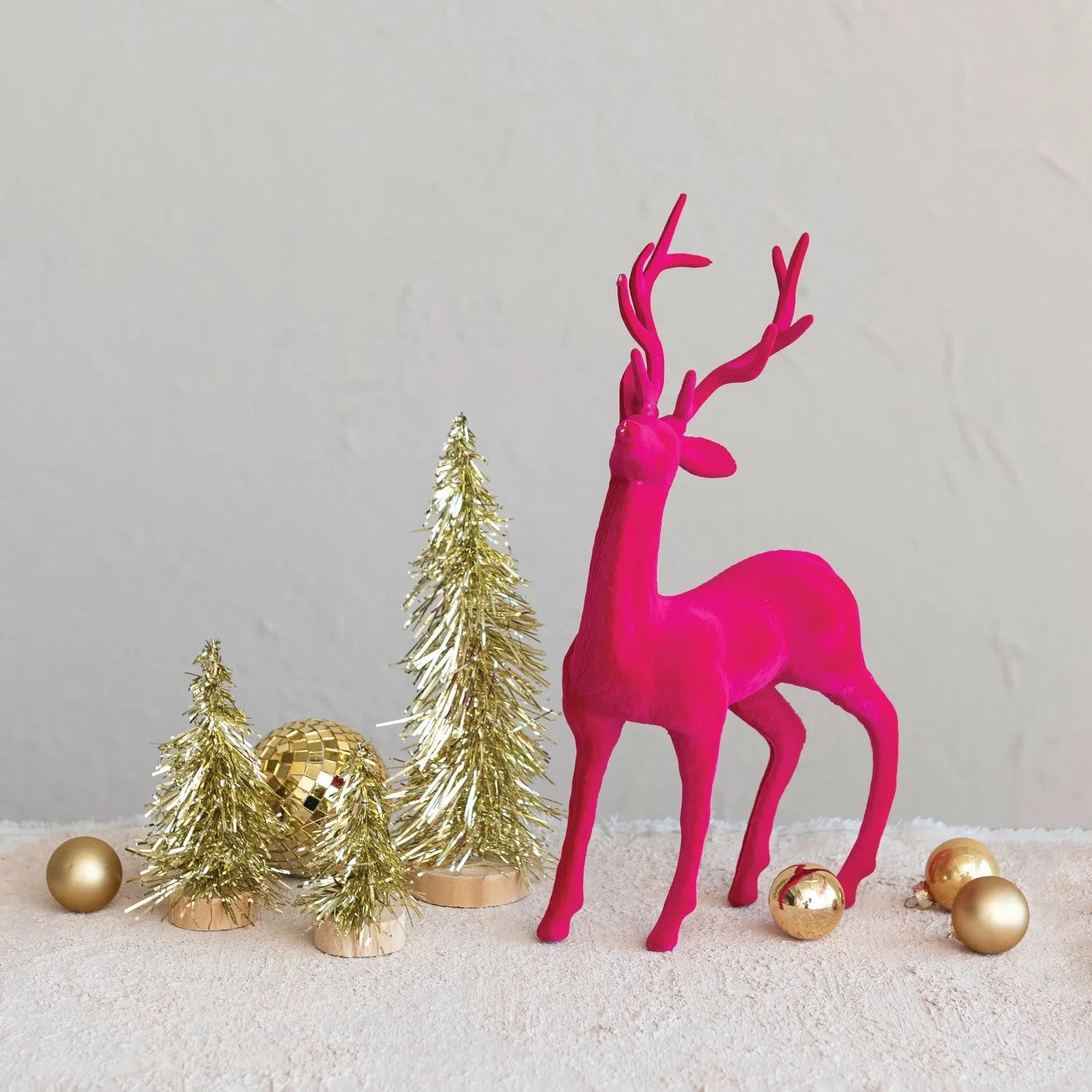 Pink Flocked Standing Reindeer