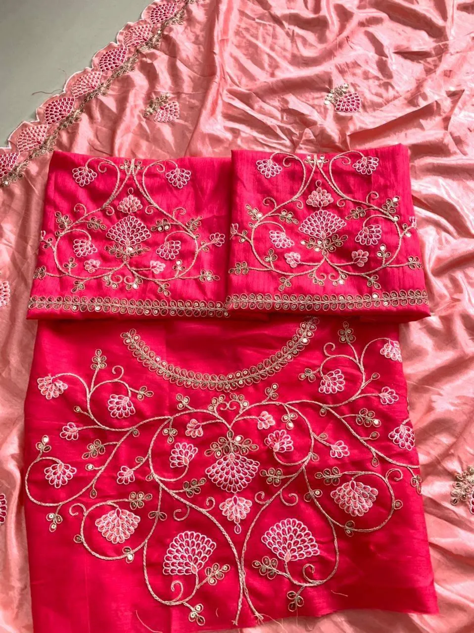 Pink Floral Dola Silk  Saree