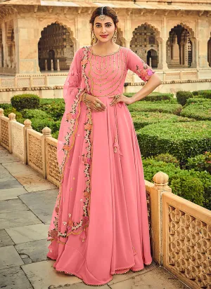 Pink Floral Embroidered Indian Anarkali Suit