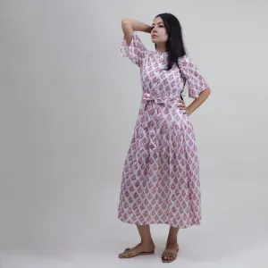 Pink Floral Printed Soft Stylish Midi Dress