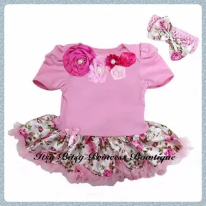 Pink Floral Rosettes Pettiskirt Romper Set