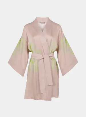 Pink Flower Silk Dreamscape Short Kimono Robe