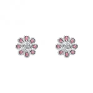 Pink Flower Stud Earrings with Diamond E6432