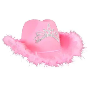 Pink Fluffy / White Fluffy Cowboy / Cowgirl Hat with Tiara