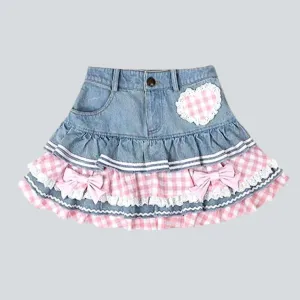 Pink frills skater denim skirt