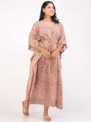 Pink Geen Orange Hand Block Printed Kaftan - K163F2484