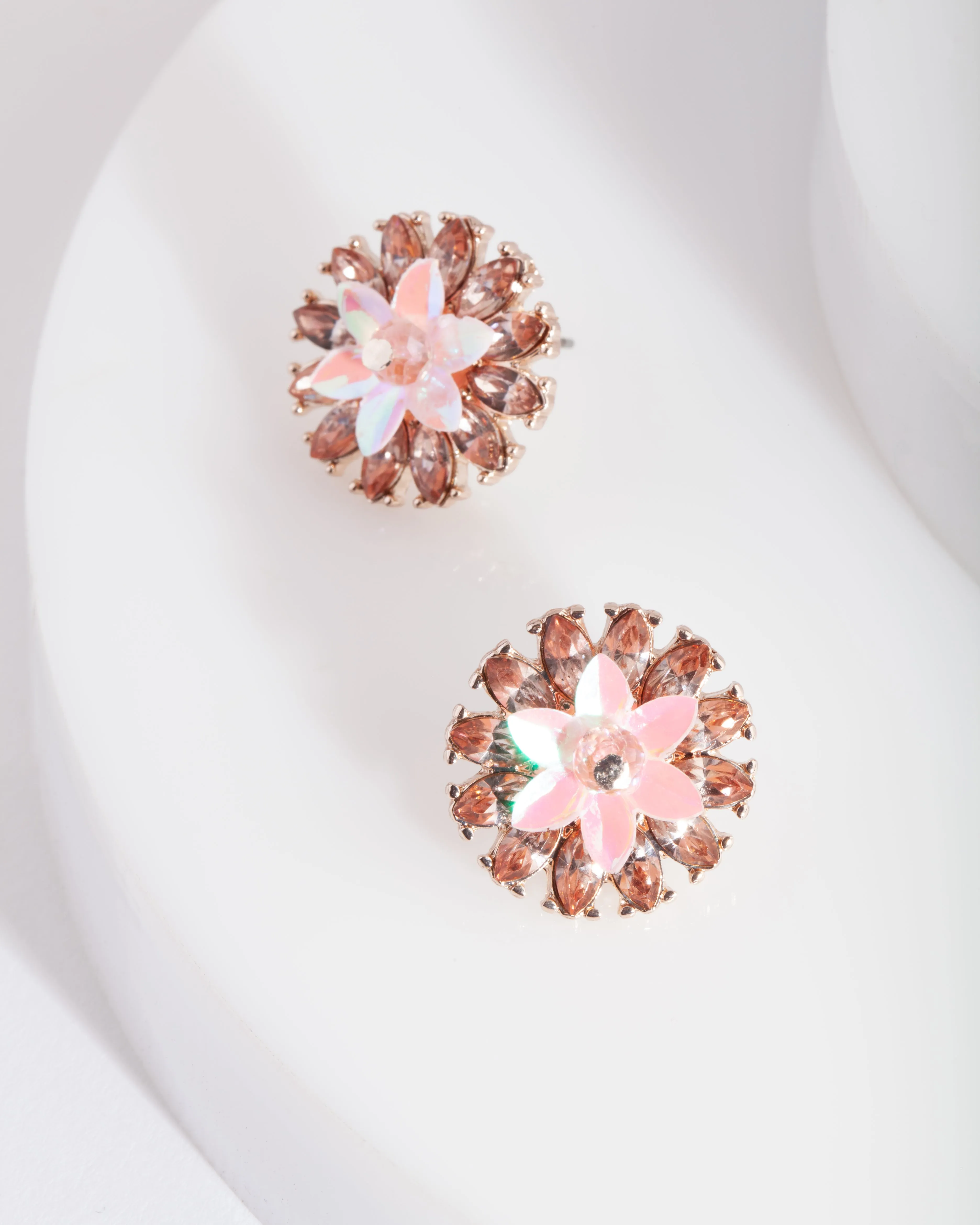 Pink Gem Flower Stud Earring