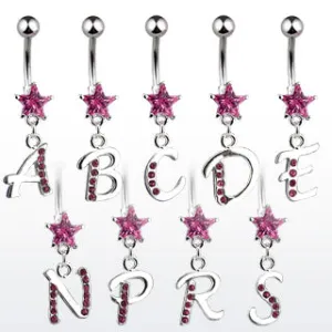 Pink Gem Letter Initial Belly Button Rings