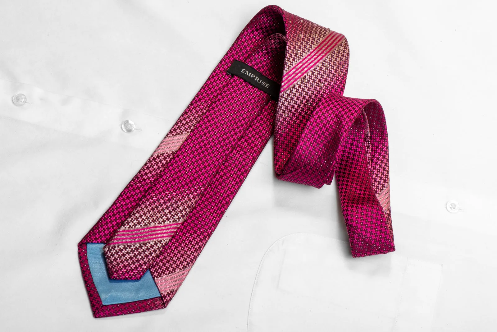 Pink Geometric On Burgundy Rhinestone Necktie With Sparkles