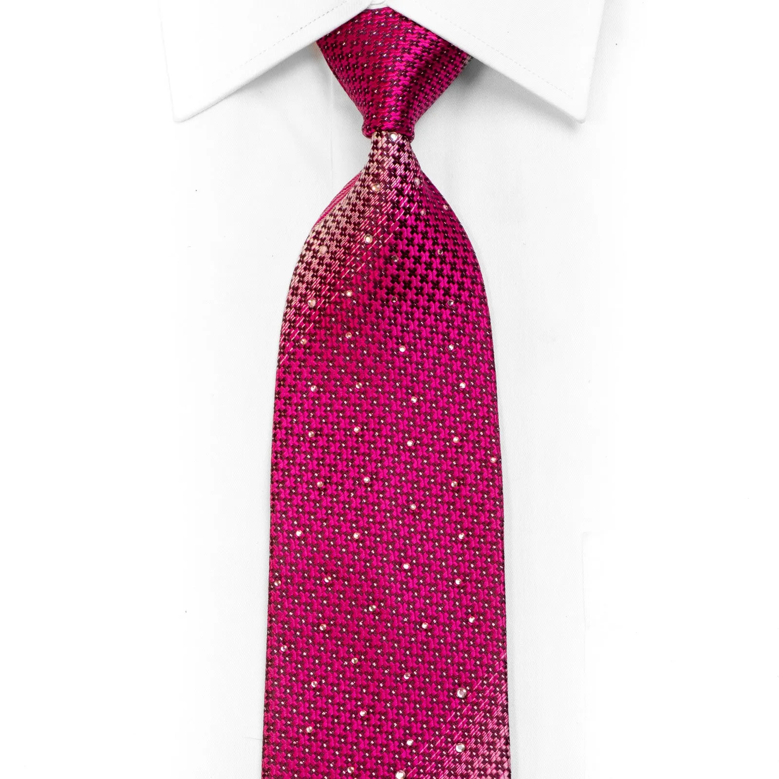 Pink Geometric On Burgundy Rhinestone Necktie With Sparkles