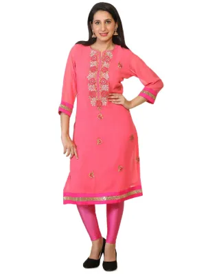 Pink Georgette Party Wear Kurta With Zari Work