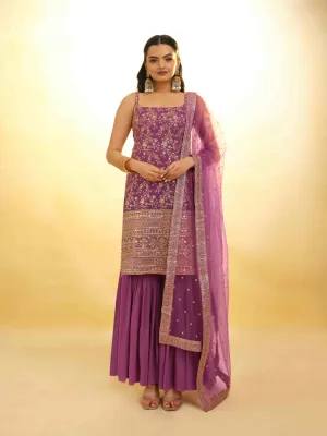 Pink Georgette Suit with Embroidery and Shantoon Bottom