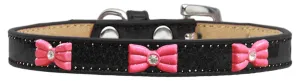 Pink Glitter Bow Widget Dog Collar Black Ice Cream Size 14