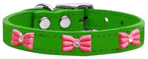 Pink Glitter Bow Widget Genuine Leather Dog Collar Emerald Green 10