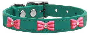 Pink Glitter Bow Widget Genuine Leather Dog Collar Jade 12