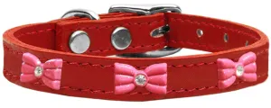 Pink Glitter Bow Widget Genuine Leather Dog Collar Red 22