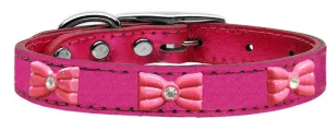 Pink Glitter Bow Widget Genuine Metallic Leather Dog Collar Pink 10