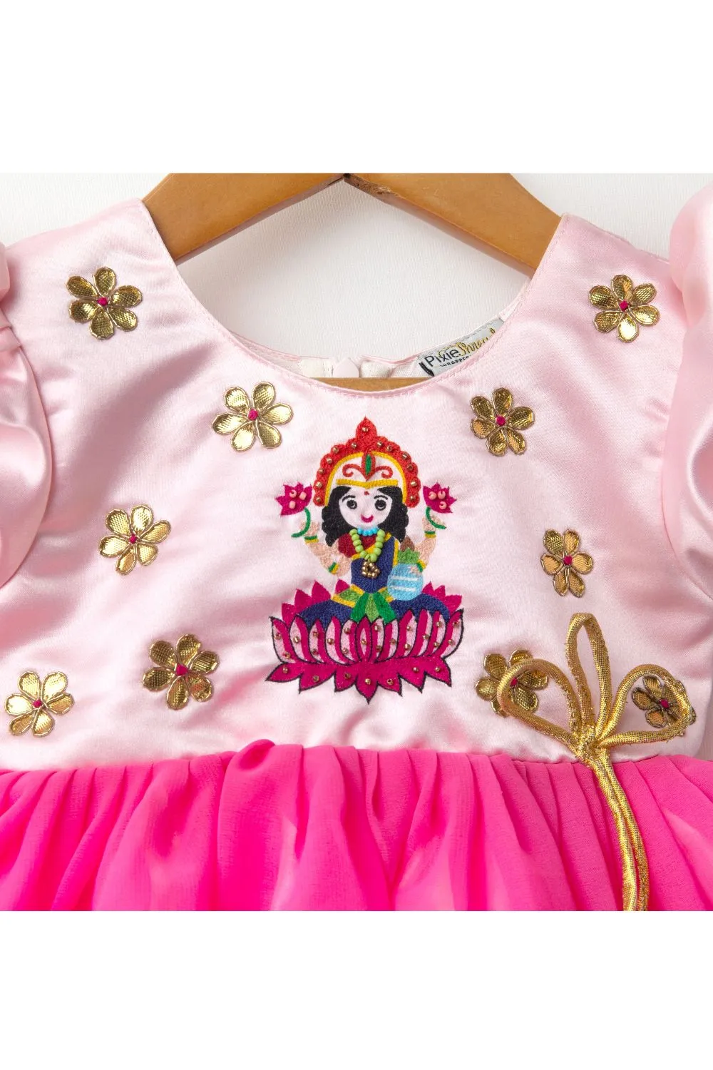 Pink Goddess Laxmi Embroidered Dress