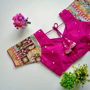 Pink Golden Embroidered Seoul Silk Blouse with Sequins