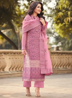 Pink Golden Embroidery Pakistani Pant Style Suit