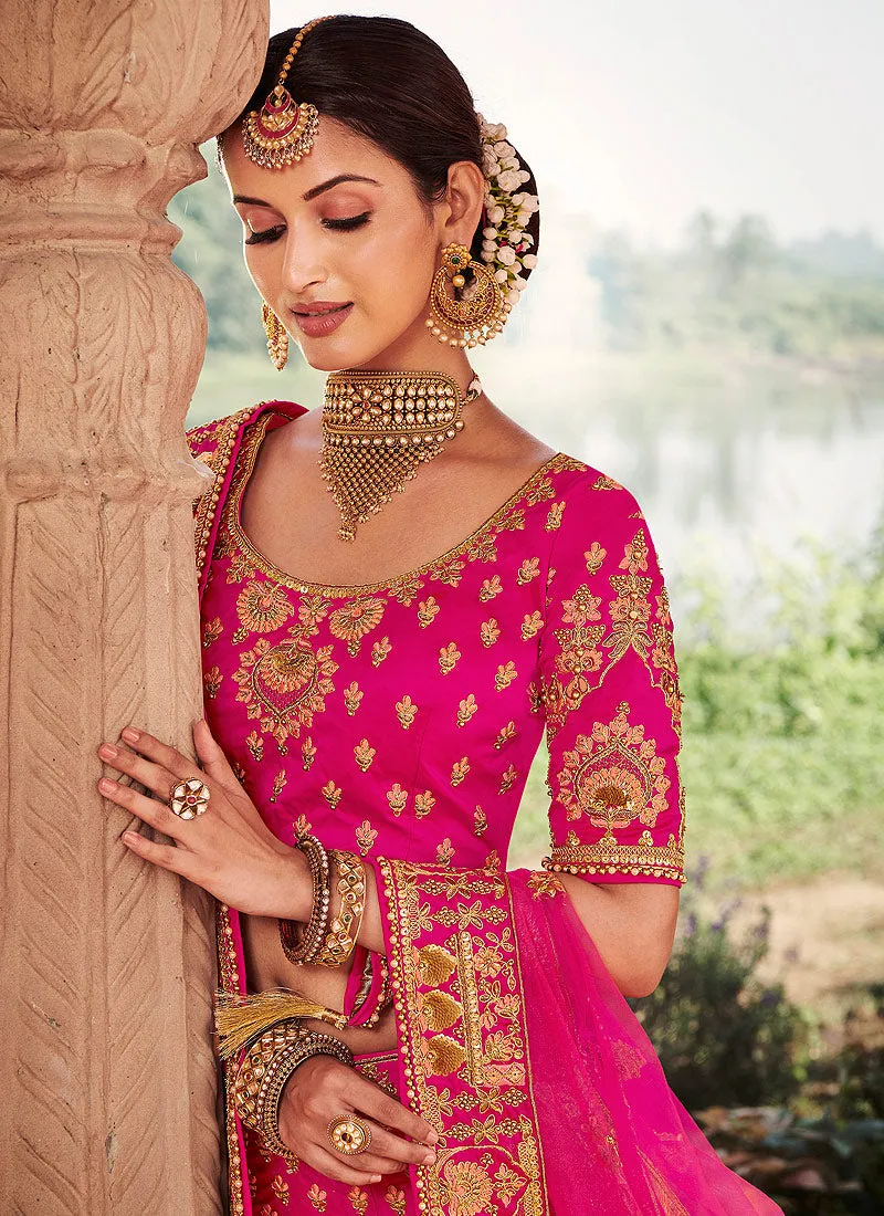 Pink Golden Zari Embroidered Designer Lehenga Choli