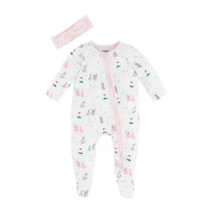 PINK GOLF BABY SLEEPER AND HEADBAND SET BY MUD PIE