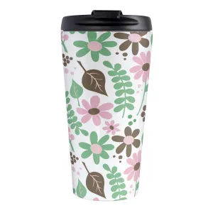 Pink Green Brown Floral Pattern Travel Mug