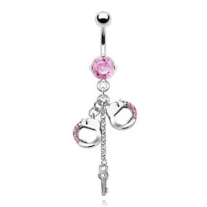 Pink Handcuff Belly Button Ring w/ Key