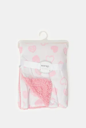 Pink Hearts Mink Sherpa Allover Print Blanket For Girls