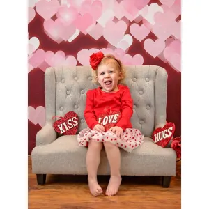 Pink Hearts on Red Bokeh Printed Backdrop