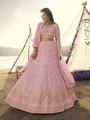 Pink Heavy Embroidered Organza bridal Lehenga